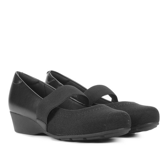 Scarpin Modare Anabela Elástico Bico Redondo - Preto