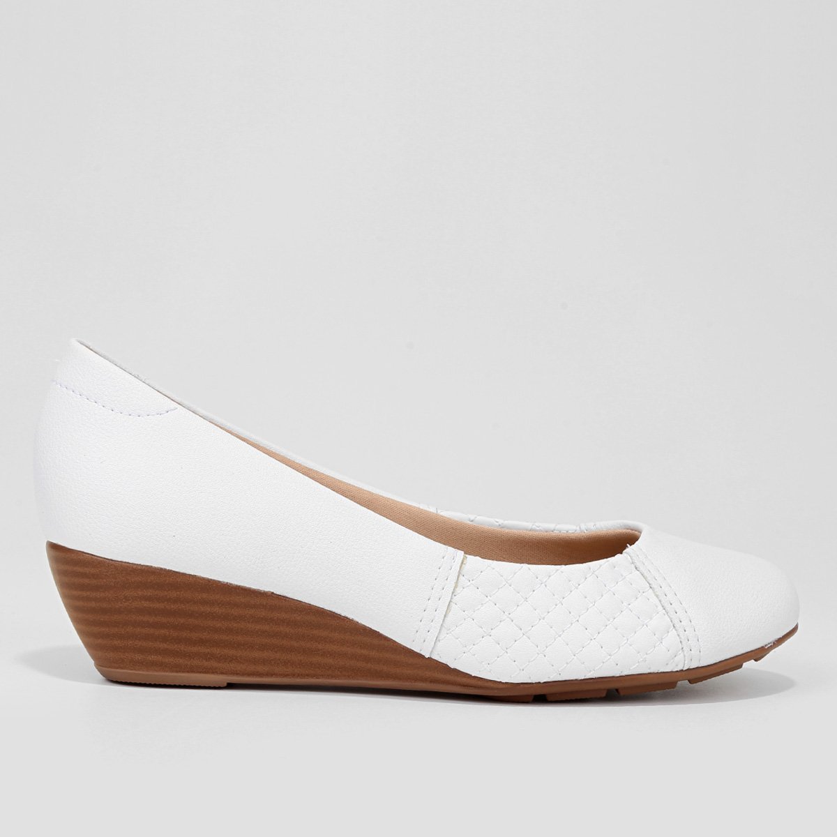 Scarpin Modare Anabela Médio Ultra Conforto - Branco Menor preço em Scarpin Modare Anabela Médio Ultra Conforto - Branco