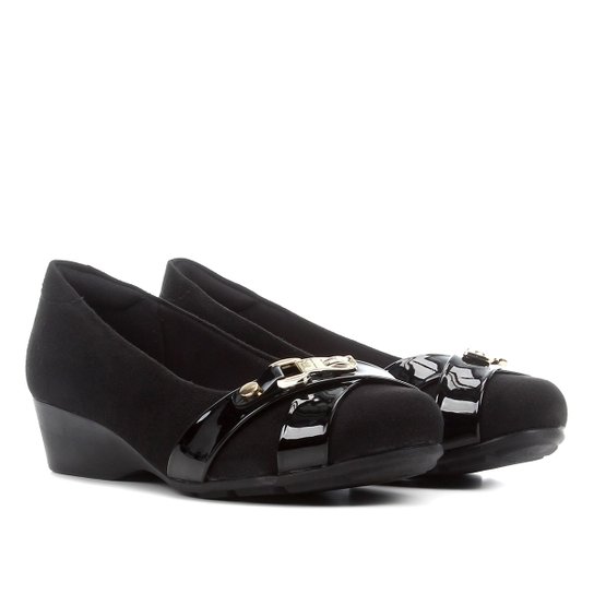 Scarpin Modare Anabela Metal Salto Baixo - Preto