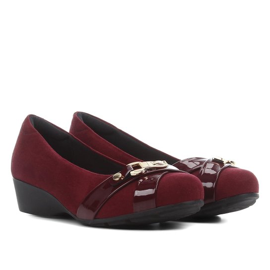 Scarpin Modare Anabela Metal Salto Baixo - Vinho