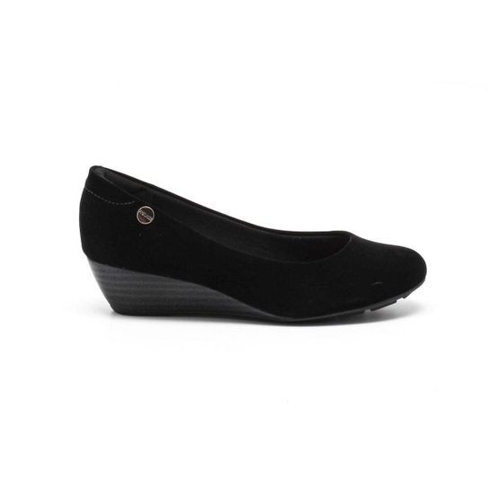 Scarpin Modare Anabela Salto Baixo Nobuck Feminino - Preto