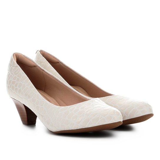 Scarpin Modare Croco Salto Baixo - Off White