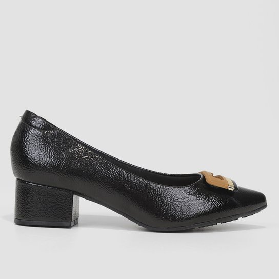 Scarpin Modare Salto Baixo Verniz Textura - Preto