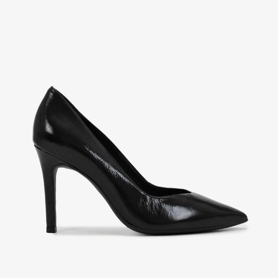 Scarpin Salto Alto em Couro Preto Brilhoso Loucos e Santos