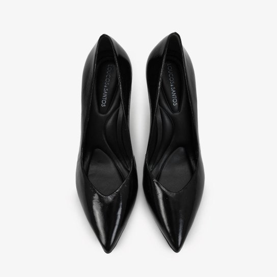 Scarpin Salto Alto em Couro Preto Brilhoso Loucos e Santos
