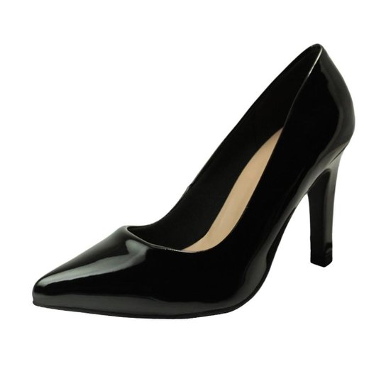 Scarpin Salto Alto Fino Luiza Sobreira Verniz Preto - Preto