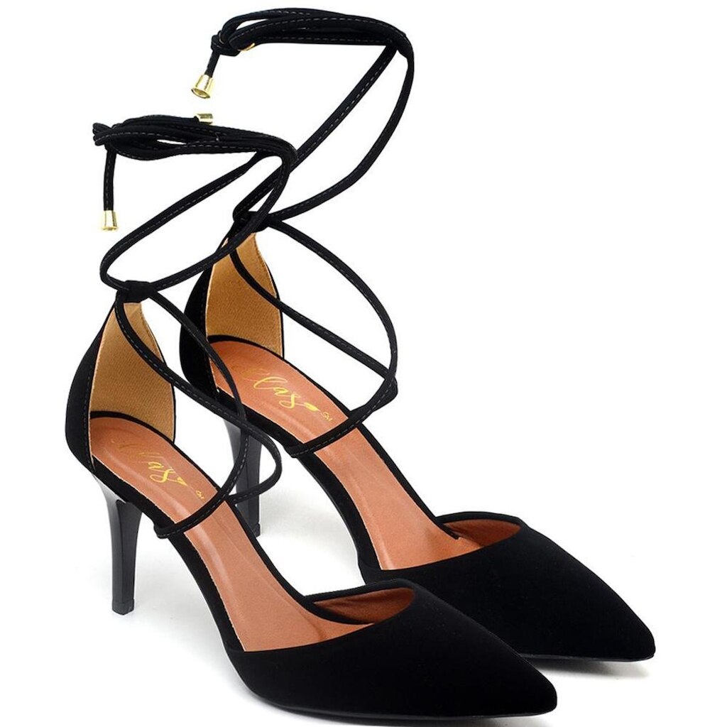 Scarpin Salto Médio Bico Folha Com Tiras Nobuck