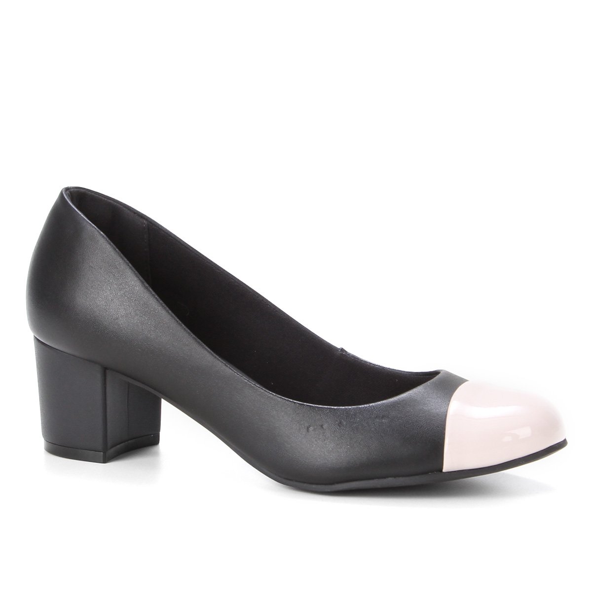 Scarpin Shoestock Bico Redondo Salto Médio - Off White+Preto