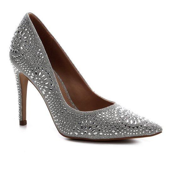 Scarpin Shoestock Bride Salto Alto Cristais Noiva - Prata
