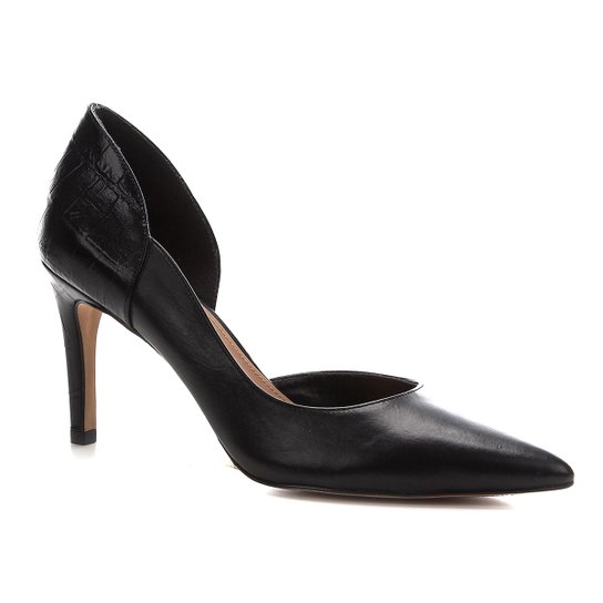 Scarpin Shoestock Couro Croco Salto Alto - Preto