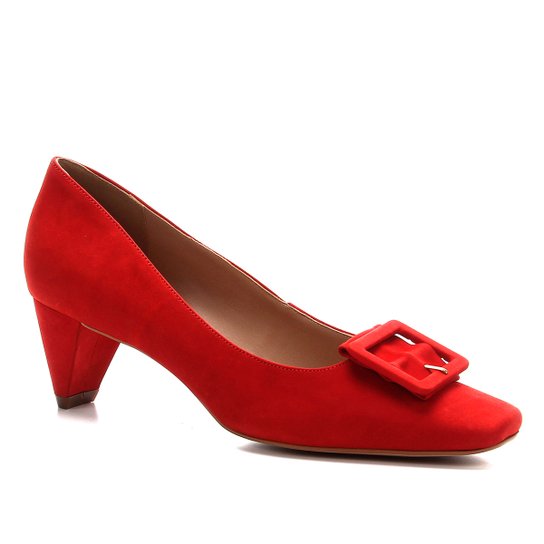 Scarpin Shoestock Nobuck Fivela Forrada - Vermelho