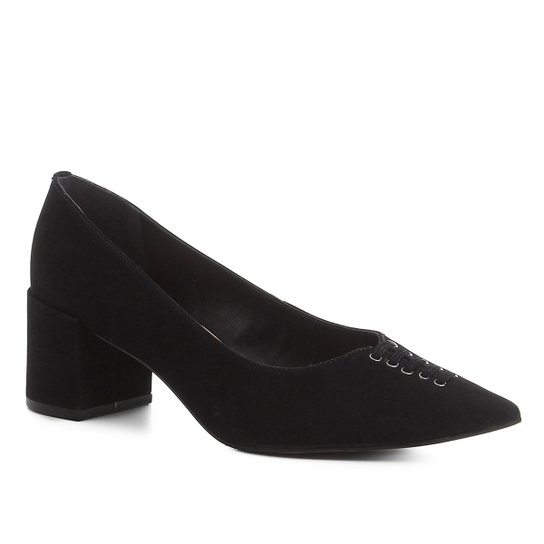 Scarpin Shoestock Nobuck Lace Salto Médio - Preto