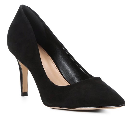 Scarpin Shoestock Nobuck Salto Médio Bico Fino - Preto