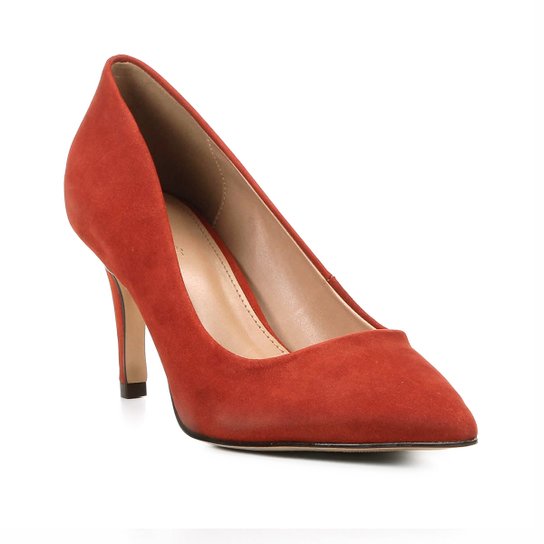 Scarpin Shoestock Nobuck Salto Médio Bico Fino - Caramelo