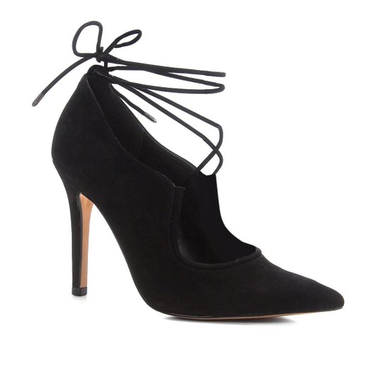 Scarpin Shoestock Salto Alto Nobuck Lace - Preto