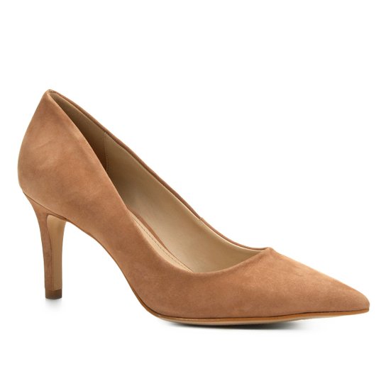 Scarpin Shoestock Salto Alto Nobuck - Caramelo