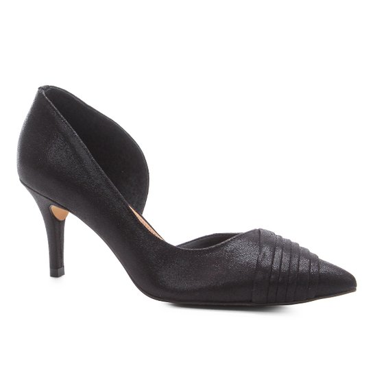 Scarpin Shoestock Salto Alto Plissado - Preto