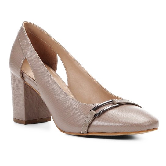 Scarpin Shoestock Salto Bloco Lezard Metal - Cinza