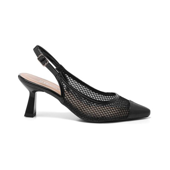 Scarpin Slingback Feminino Saltinho Baixo 6cm Telinha Bico Fino