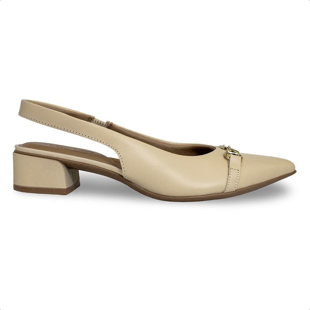Scarpin Slingback Usaflex Feminino Salto Bloco Couro Bico Fino Bridão Casual UD27002