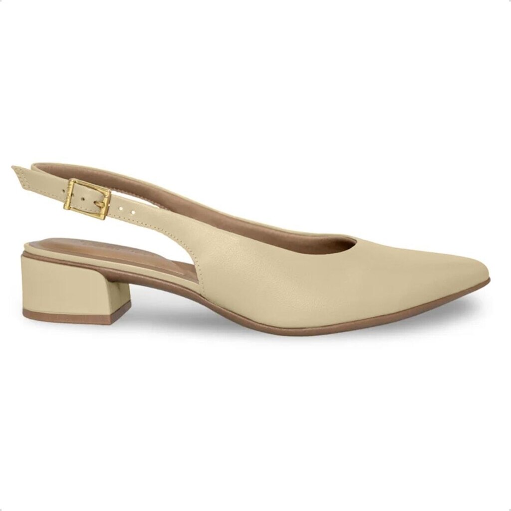 Scarpin Slingback Usaflex Feminino Salto Bloco Couro Bico Fino Casual UD27001