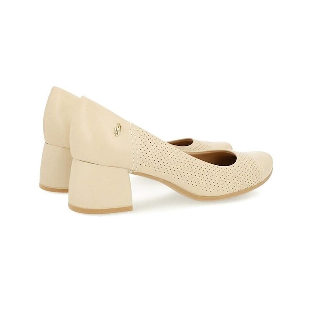 Scarpin Usaflex Feminino Couro Salto Bloco Furos Casual UC0101
