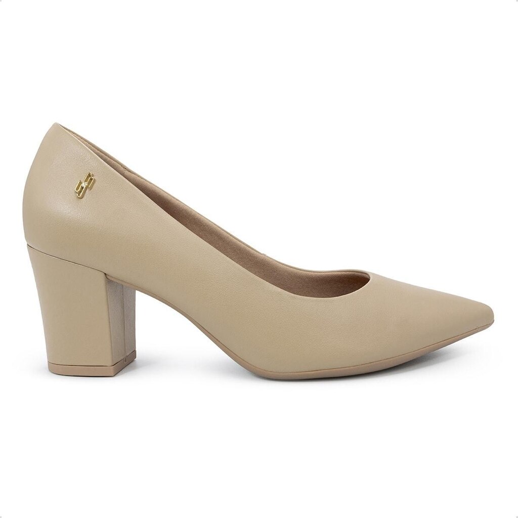 Scarpin Usaflex Feminino Salto Bloco Couro Bico Fino EP02001