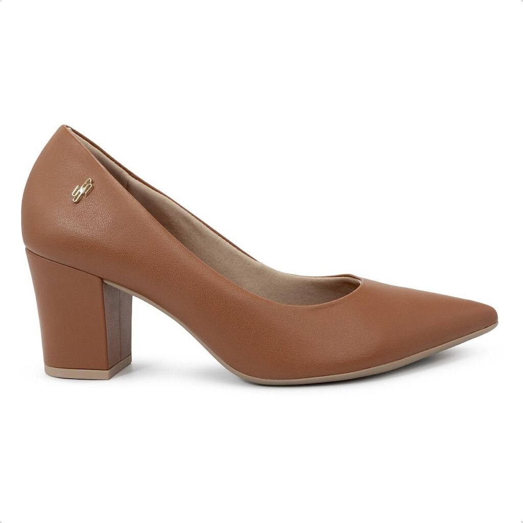 Scarpin Usaflex Feminino Salto Bloco Couro Bico Fino EP02001
