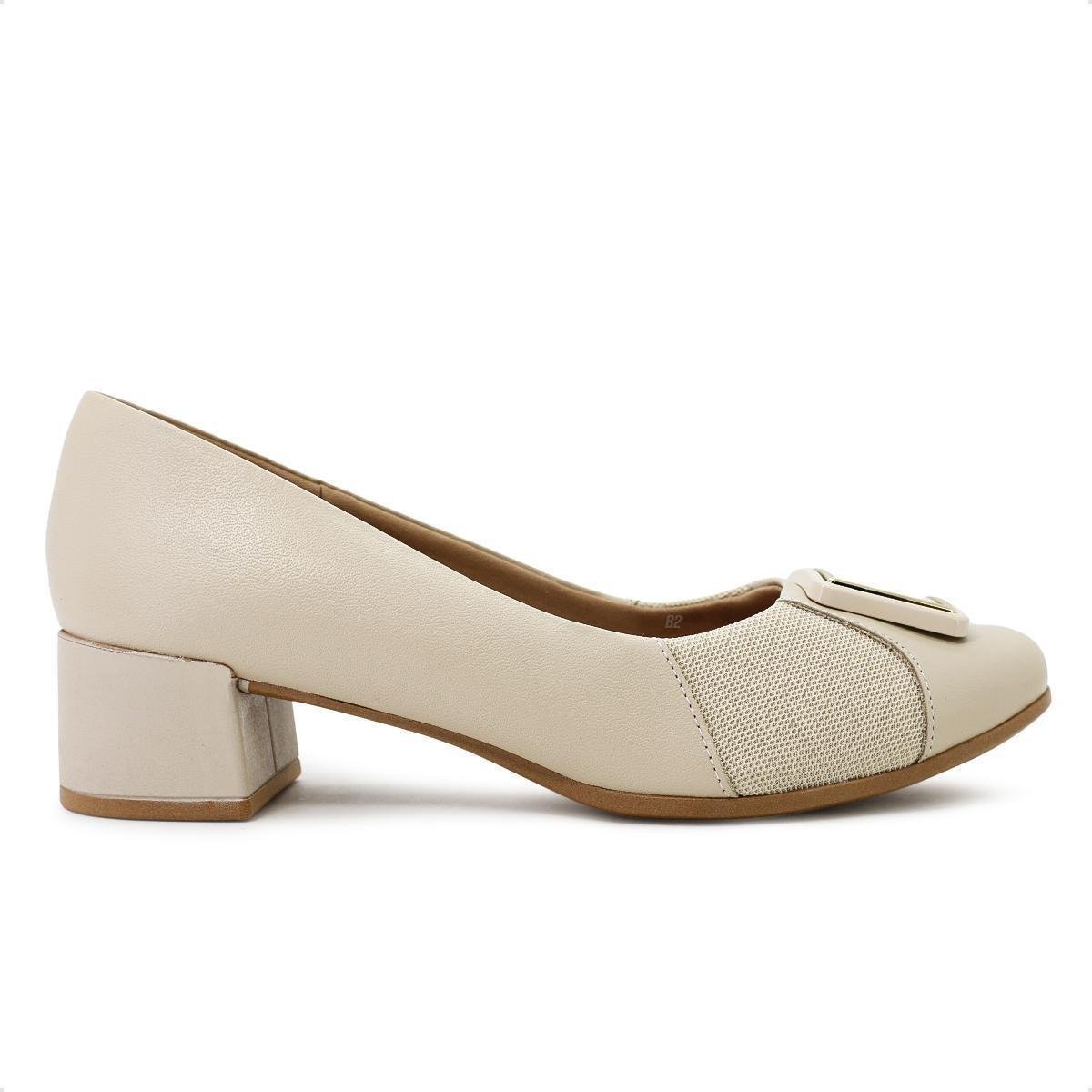 Scarpin Usaflex Salto Bloco Feminino - Bege Menor preço em Scarpin Usaflex Salto Bloco Feminino - Bege