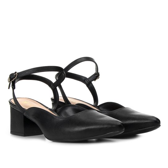 Scarpin Via Uno Salto Bloco Baixo Bico Fino - Preto