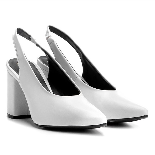 Scarpin Via Uno Salto Médio Bloco Bico Fino Napa - Branco