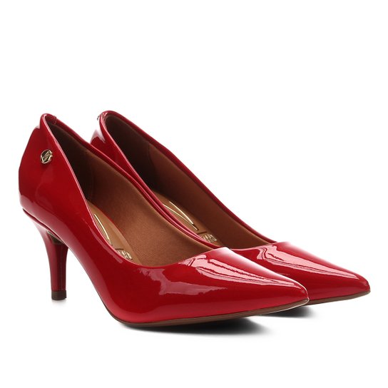 Scarpin Vizzano Bico Fino Salto Médio Verniz Feminino - Vermelho