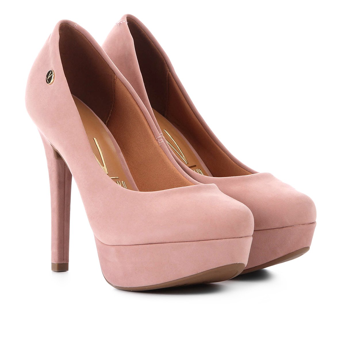 Scarpin Vizzano Meia Pata Salto Alto Logo Metal - Rosa Menor preço em Scarpin Vizzano Meia Pata Salto Alto Logo Metal - Rosa