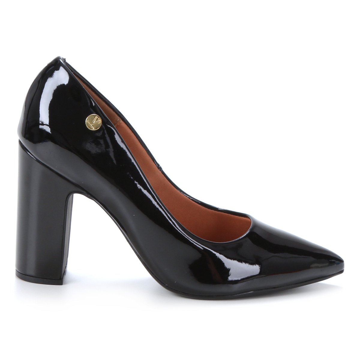 Scarpin Vizzano Salto Alto Grosso Verniz Feminino - Preto Menor preço em Scarpin Vizzano Salto Alto Grosso Verniz Feminino - Preto