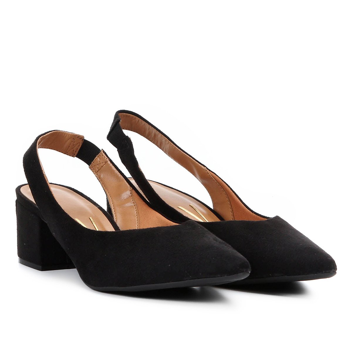 Scarpin Vizzano Salto Baixo Bico Fino Slingback - Preto Menor preço em Scarpin Vizzano Salto Baixo Bico Fino Slingback - Preto