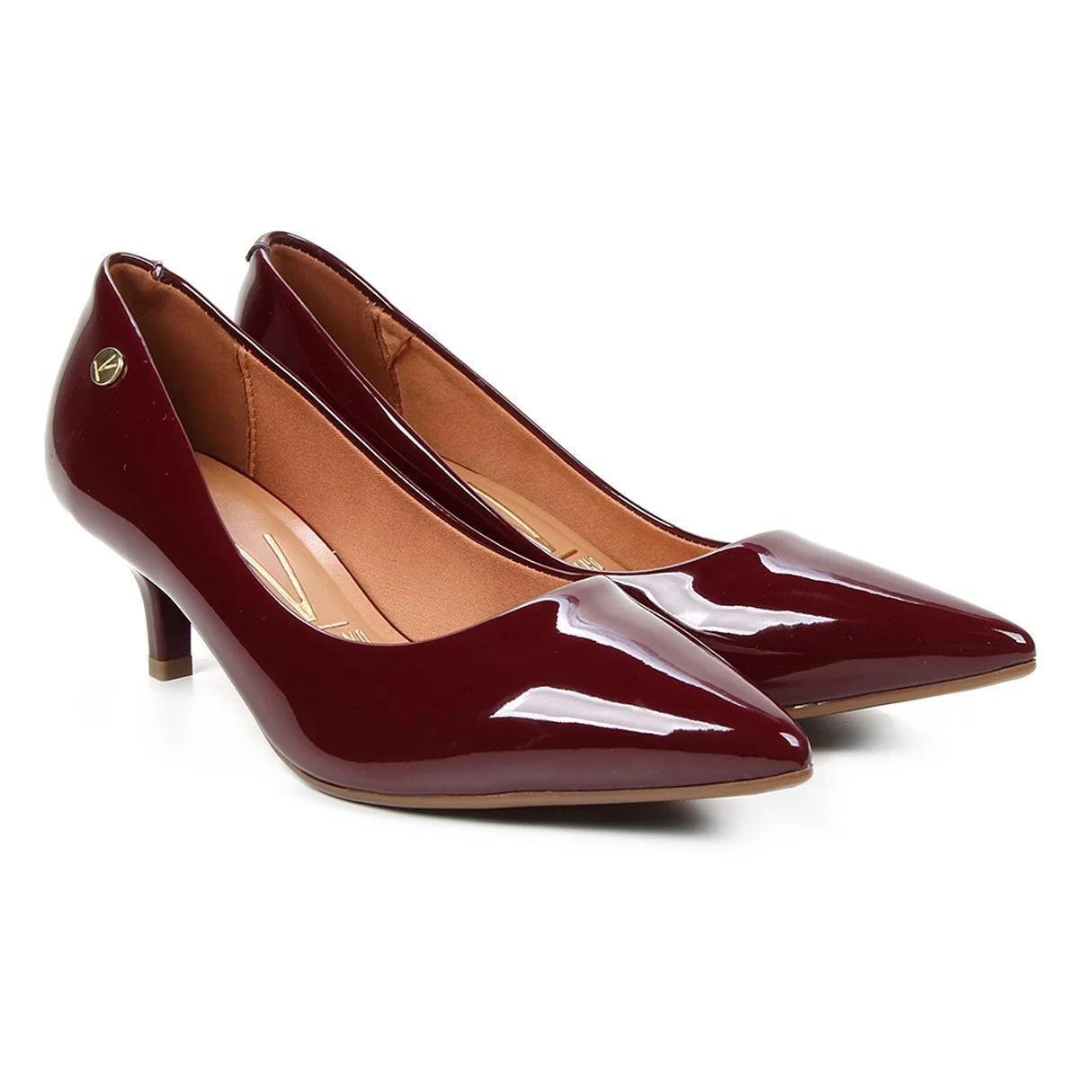 Scarpin Vizzano Salto Baixo Verniz Feminino Vinho 39 Zattini