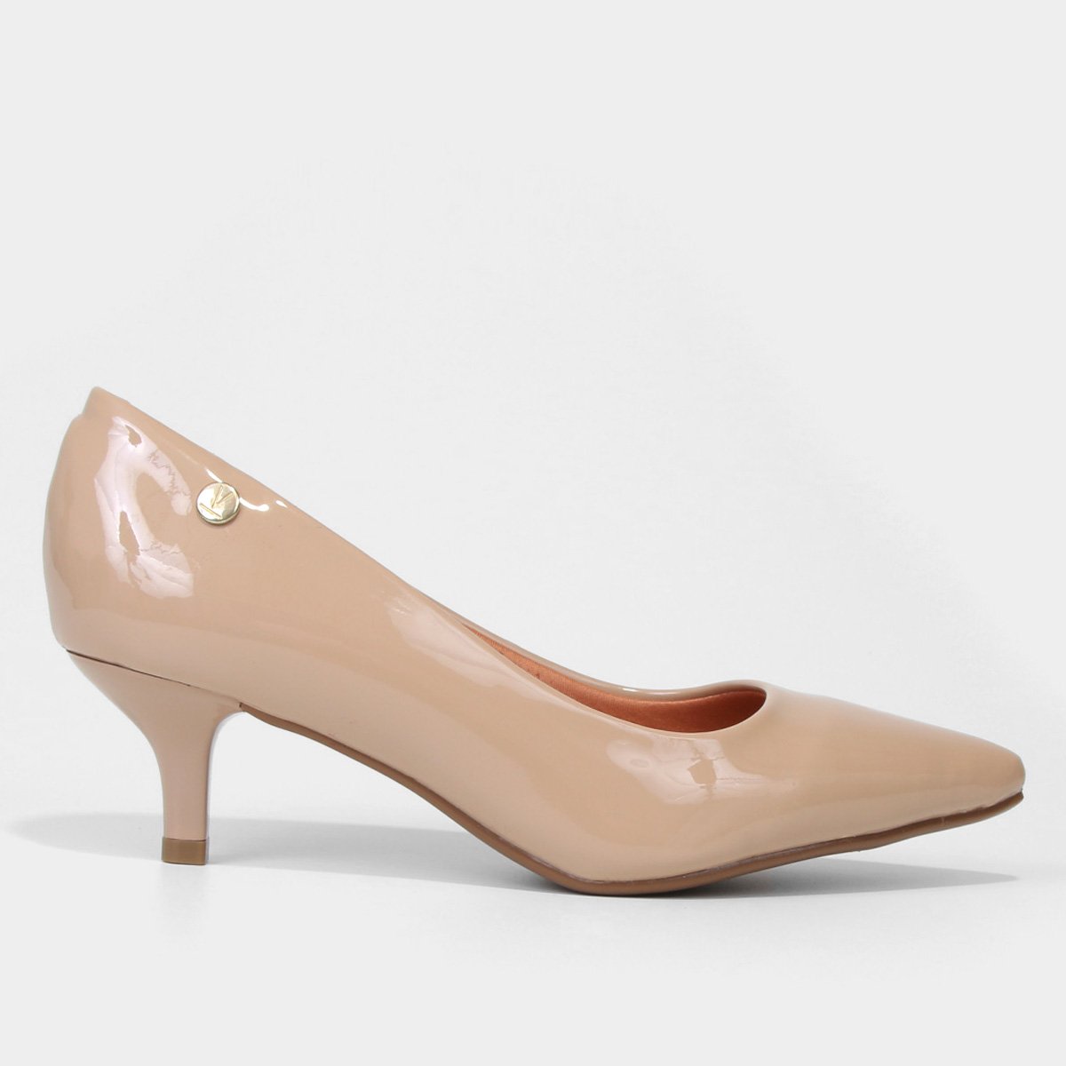 Scarpin Vizzano Salto Baixo Verniz - Bege Menor preço em Scarpin Vizzano Salto Baixo Verniz - Bege
