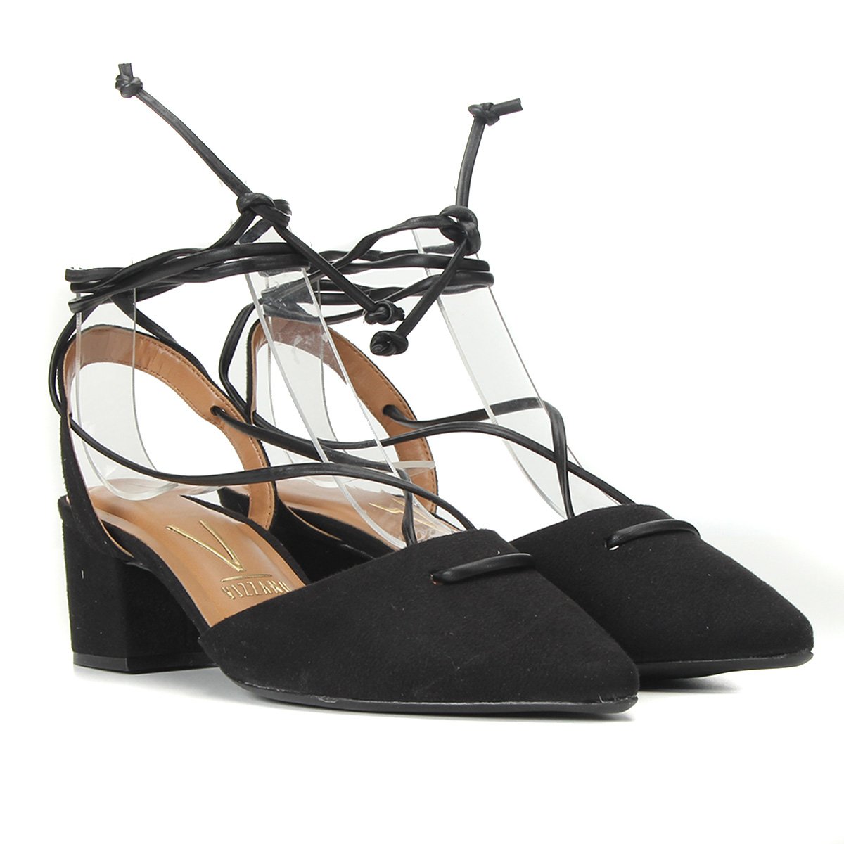 Scarpin Vizzano Salto Bloco Baixo Amarração - Preto Menor preço em Scarpin Vizzano Salto Bloco Baixo Amarração - Preto
