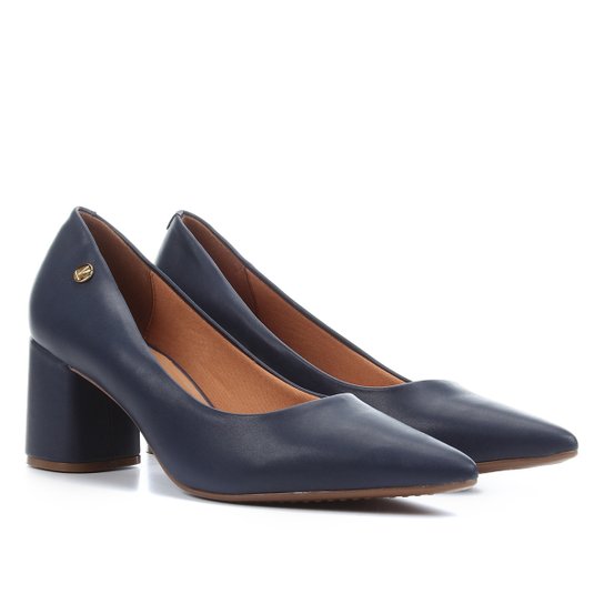 Scarpin Vizzano Salto Bloco Bico Fino Feminino - Marinho