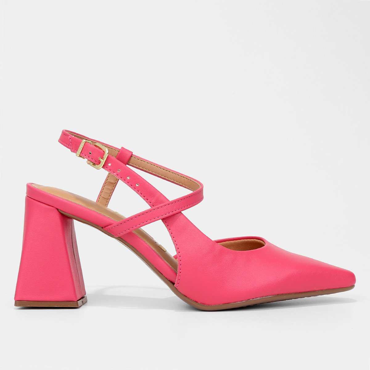 Scarpin Vizzano Salto Bloco Bico Fino - Rosa Claro Menor preço em Scarpin Vizzano Salto Bloco Bico Fino - Rosa Claro