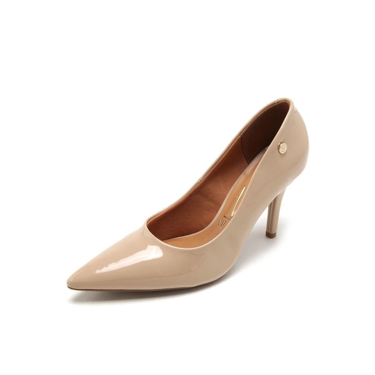 Scarpin Vizzano Salto Fino Verniz Feminino - Bege Menor preço em Scarpin Vizzano Salto Fino Verniz Feminino - Bege
