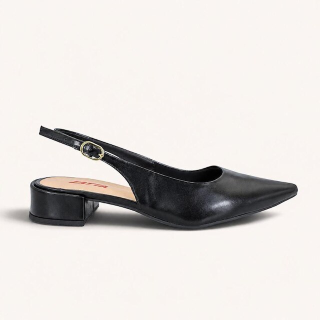 Scarpin Zatta Slingback Salto Baixo Dalila Preto Preto 34