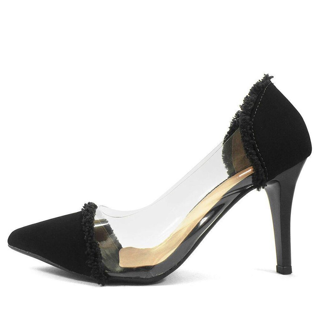 Scarpin Zhaceci Salto Alto Pelinho Preto