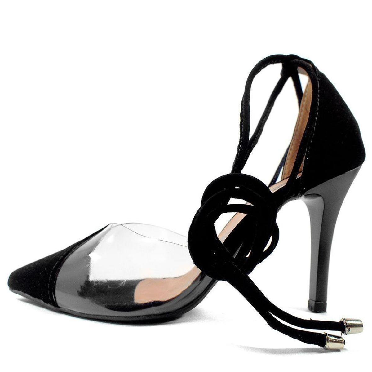 Scarpin Zhaceci Salto Alto Transparência de Amarrar Feminino Menor preço em Scarpin Zhaceci Salto Alto Transparência de Amarrar Feminino
