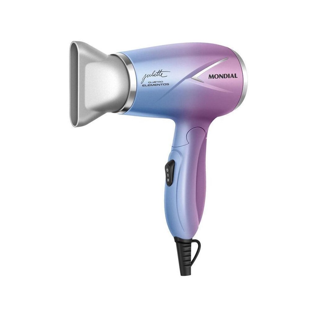 Secador de Cabelo Mondial Dobrável Tourmaline Azul e Rosa 1200W 2 Velocidades Qu4tro Elementos