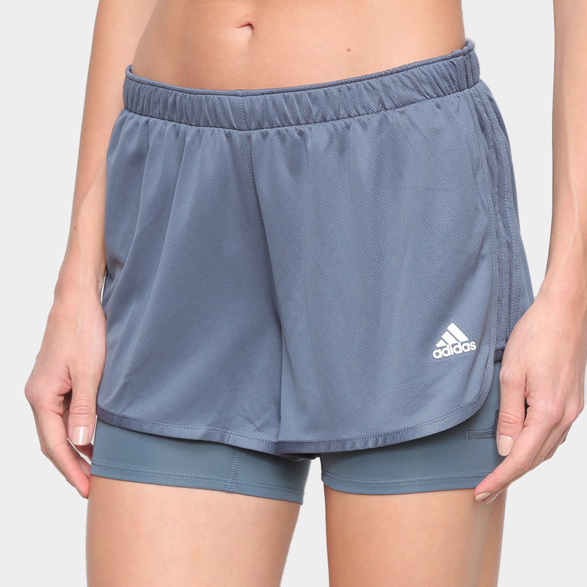 Short Adidas Marathon 20 2 em 1 Feminino - Azul Menor preço em Short Adidas Marathon 20 2 em 1 Feminino - Azul