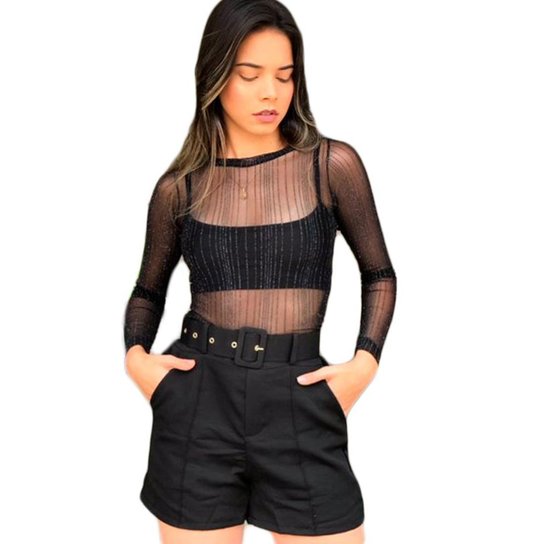 Short Alfaiataria Short Social Feminino Cintura Alta Short