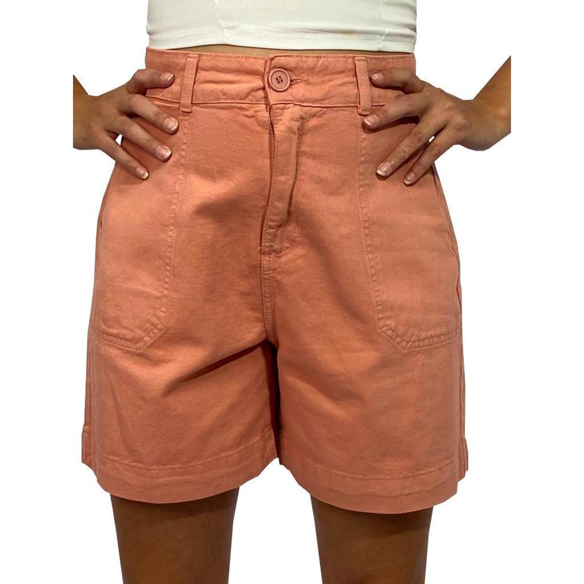 Short Bermuda Jeans Feminino Cintura Alta - Rosê Menor preço em Short Bermuda Jeans Feminino Cintura Alta - Rosê