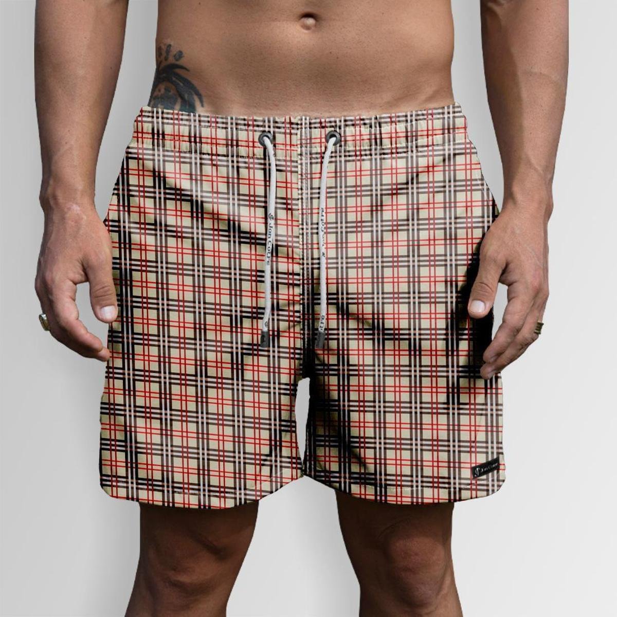 Short Bermuda Jon Cotre Xadrez Bege Burberry Masculino - Bege Menor preço em Short Bermuda Jon Cotre Xadrez Bege Burberry Masculino - Bege