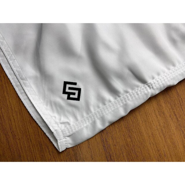 Short Branco Bermuda Praia Tactel Liso Logo Preto Masculino Premium
